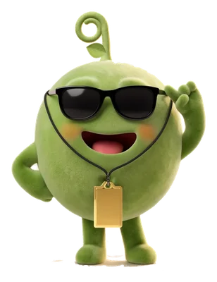 Pea in dark sunglasses with a gold pass