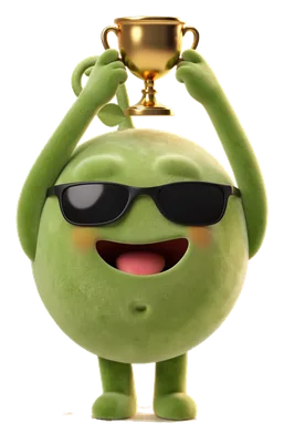 Pea holding a small trophy