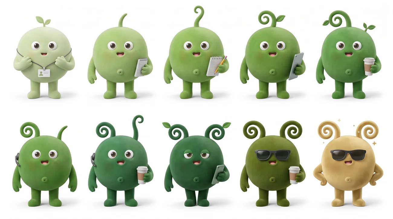 Ten levels of Pea with sprouts that grow, double up and turn gold