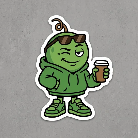 Pea as a sticker in a hoodie