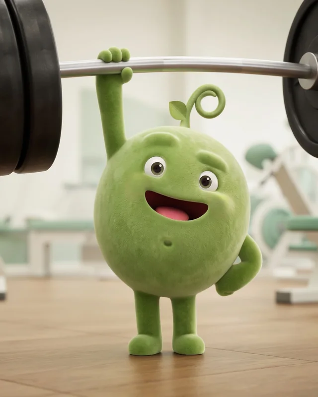Pea lifting a barbell