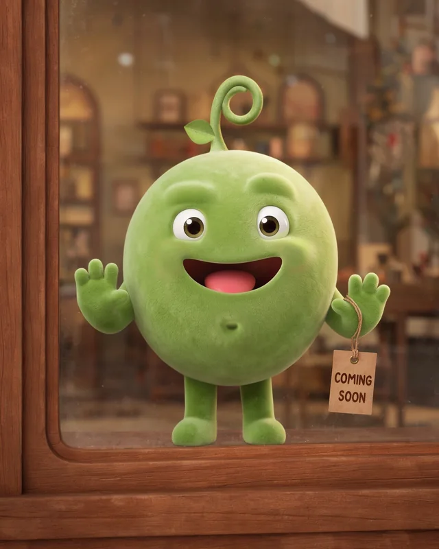 Pea in a shop window with a coming soon tag