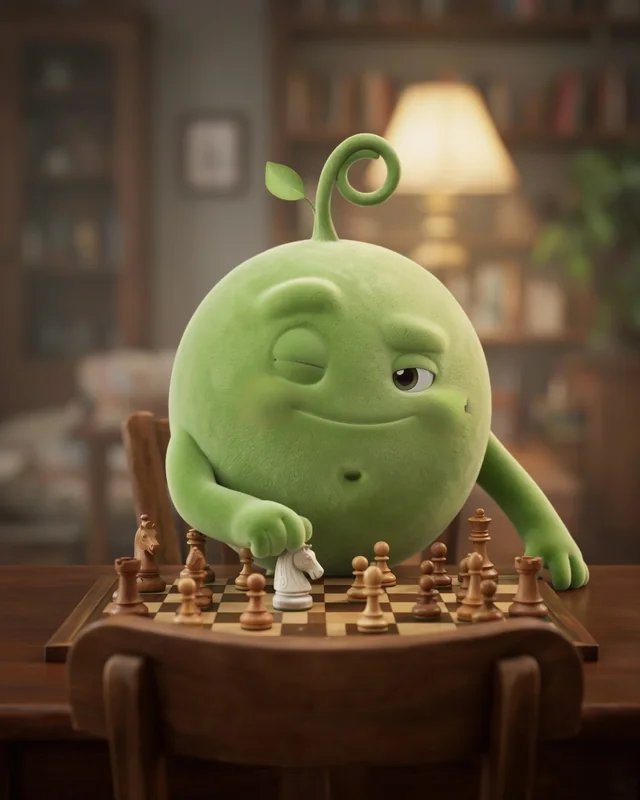 Pea winking over a chessboard