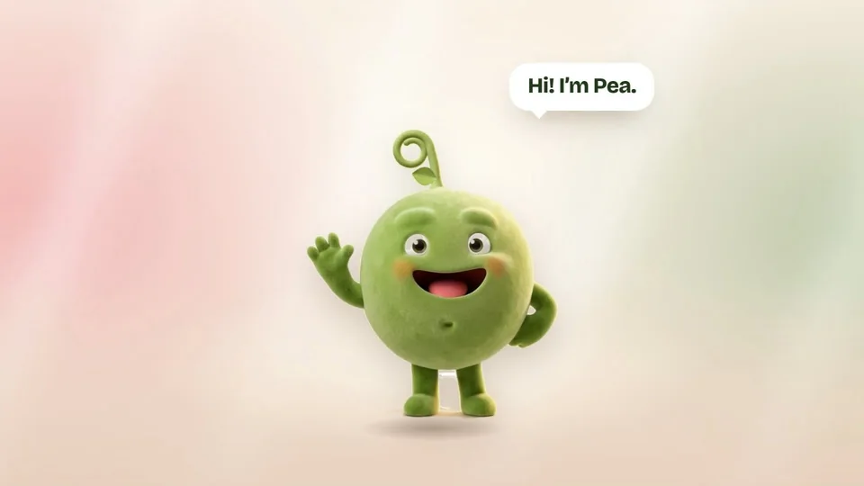 A frame from the meetpea.com film: Pea waving and saying hi